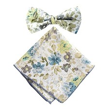 Men's Cotton Floral Print Bow Tie and Pocket Square Set One Size 24-yellow