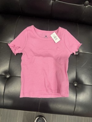 Baby Gap Toddler Girls Pink Ribbed Lettuce Hem T-Shirt Top Size 3 Years NWT