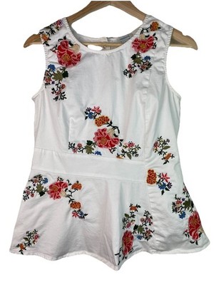Sundance Women's S White Colorful Floral Embroidered Sleeveless Peplum Top
