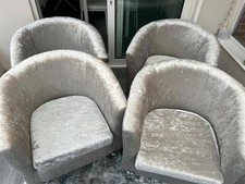 Dunelm 4x Light Silver Crushed Velvet Tub Chairs W70cm x D53cm x H70cm 