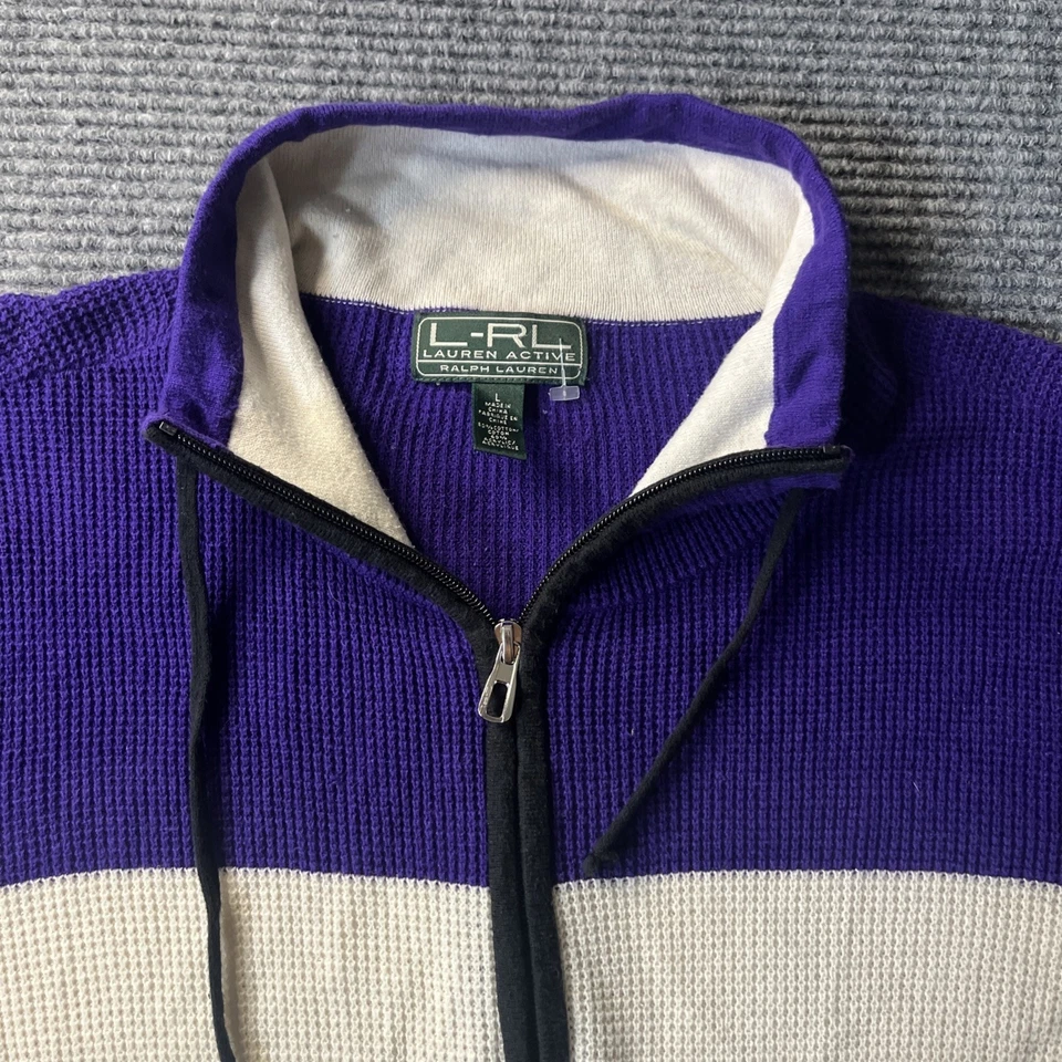 Suéter tejido vintage Ralph Lauren LRL Active para mujer 1/4 cremallera púrpura negro Y2K L Foto 3 de 4