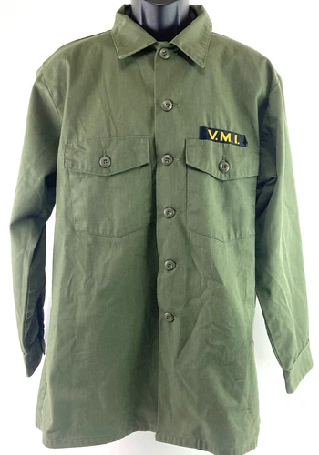 Vintage Military Shirt Men's 17.5X34 Green  Army Vietnam Utility Button Coat 58