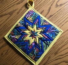 Handmade Hot Pad/Trivet - Amish Folded Star Thick - "Multi-colored Foliage"