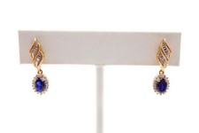 Gold Plated Sterling Silver 925 Sapphire Diamond Dangle Earrings