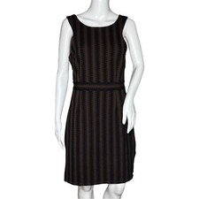 Anthropologie Maeve Meridian Quilted Dress Brown Black Striped Sleeveless M