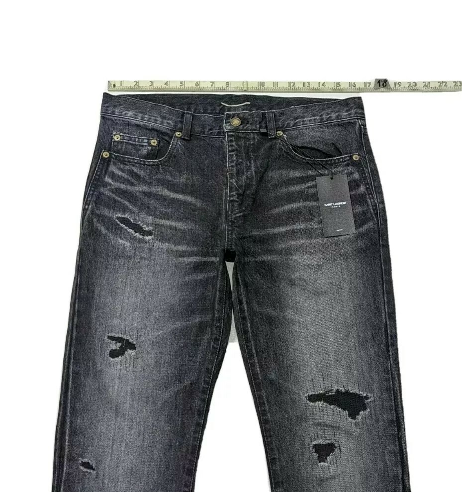 Jeans nuovi con etichette Saint Laurent 2017 uomo skinny fit effetto invecchiato antracite W31 L34 prezzo al pubblico £ 470
