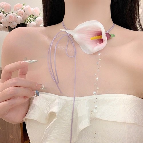 Wax Rope Flower Choker Lace Up Floral Clavicle Chain Flower Necklace Party - Picture 10 of 15