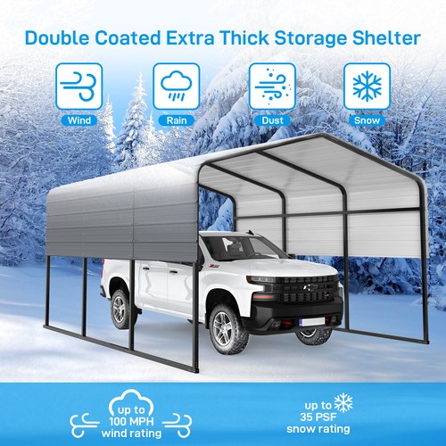 Outdoor Carport Canopy Garage Shelter with Sidewall Panel, Storage Shed