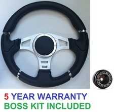 BLACK SPORT STEERING WHEEL AND BOSS KIT FIT LAND ROVER DEFENDER 36 SPLINE 90-300