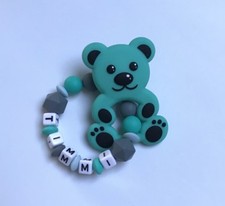 Anneau de Dentition Préhension Hochet avec Noms Nom Désiré en Silicone Turquoise