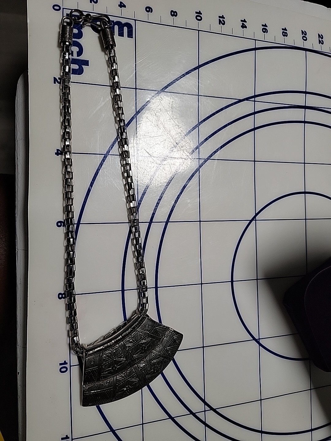 Statement Necklace Silver Tone Engraved Tribal Fl… - image 5