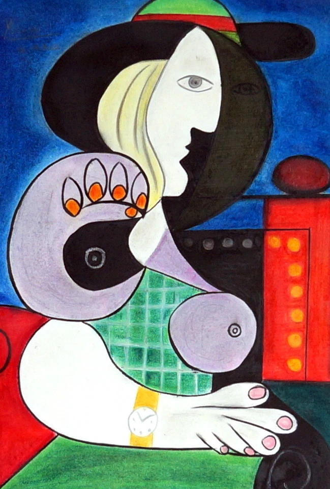 PABLO PICASSO / Técnica Pastel Original sobre Papel, Dibujo Artístico Firmado y Fechado. Foto 3 de 4