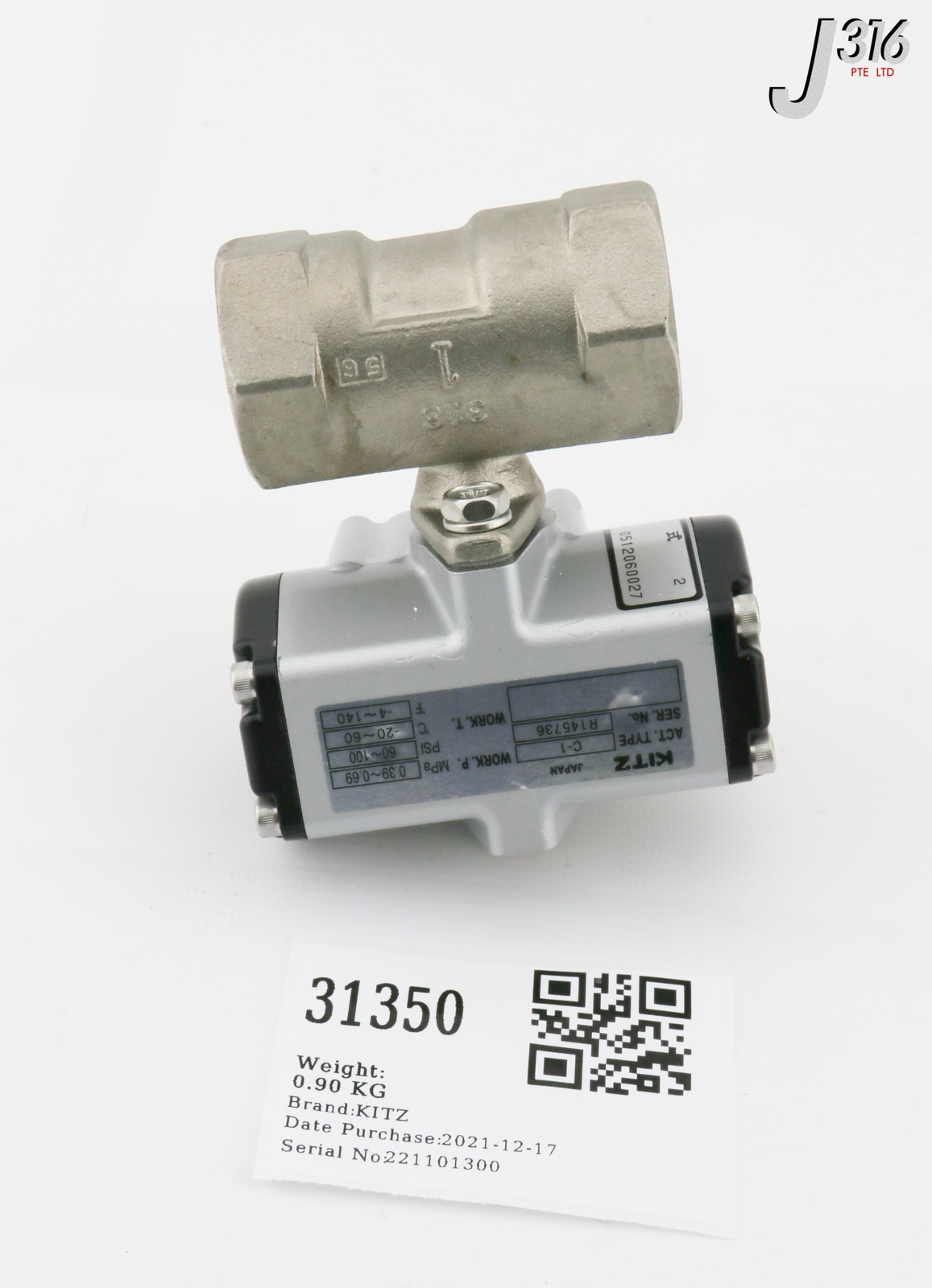 31350 KITZ ACTUATOR DRIVEN BALL VALVE, C-UTE 1, 0.39~0.69MPA (NEW) C-1