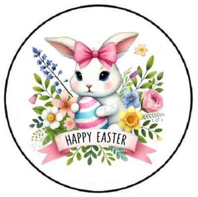 HAPPY EASTER BUNNY ENVELOPE SEALS LABELS STICKERS PARTY FAVORS
