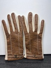 Womens Vintage Leather Driver Gloves Nova Kid Aris Brown/Tan Acrylic Lining SZ L