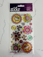 Sticko Autocollant 15 PC Colorful Fun Funky Flowers Scrapbooking Crafts Art