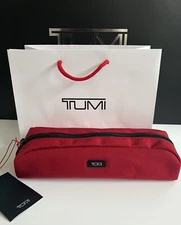 Tumi Red Black Travel Accessory Zipper Small Cord Pouch Bag