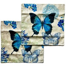 Blue Swallowtail Butterfly Linen Blend Throw Pillow Covers Shams 18x18 Spring