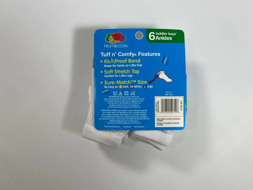 Calcetines tobilleros blancos Fruit of the Loom para niños pequeños (7 pares) ¡NUEVOS! Foto 2 de 2