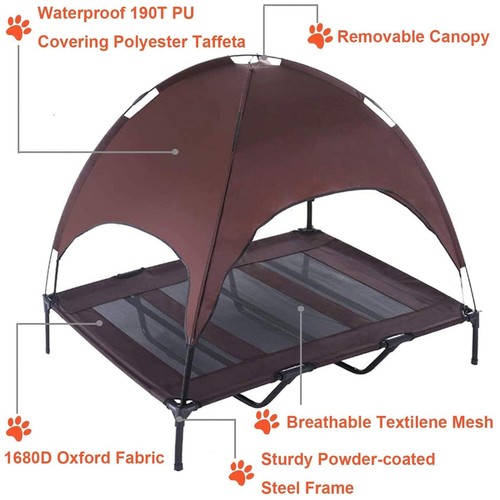 Elevated Dog Bed with Canopy Outdoor Raised Pet Cot Shade Tent Cooling Camping - Picture 19 of 25