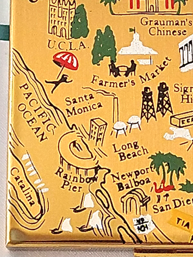 VINTAGE RARO PUNTO DI RIFERIMENTO CALIFORINA MERIDIONALE INCISO SU SPECCHIO ELGIN POLVERE COMPATTA - Foto 16 di 17