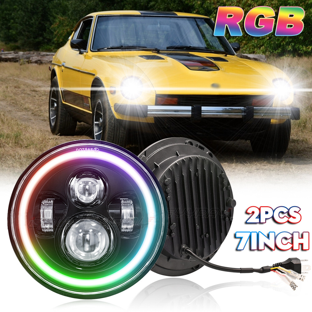 RGB Pair 7inch Round LED Headlights Hi/Lo Beam For Datsun 280ZX