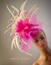 Kentucky Derby Hat Hot Pink Cream Big Royal Ascot Fascinator Del Mar Races Hat