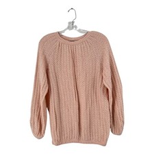 Vintage Pale Pink Wool Blend Cable Knit Pullover Sweater SZ S / M / L
