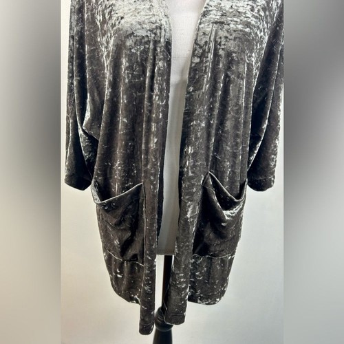American Eagle Small Open Front crushed Velvet Cardigan with Pockets Green Sz S - Picture 2 of 7