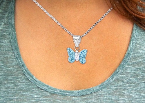 Ciondolo catenina farfalla argento 925 bambini ragazze collana ciondolo catenina - Foto 3 di 5