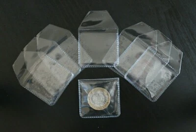 Clear Plastic Coin Holders Wallets 50mm x 50mm Pockets x100 for 50p, £2, £5