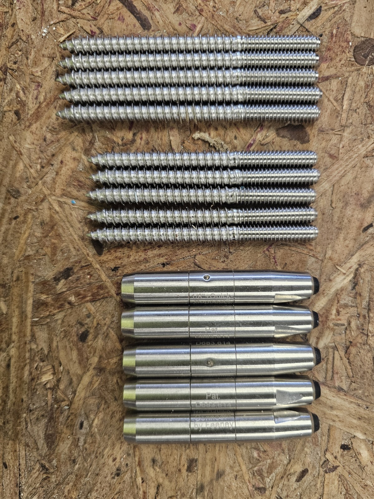 Qty 5 Feeney Stainless Steel Cable Rail QuickConnect Lag Fittings 1/8