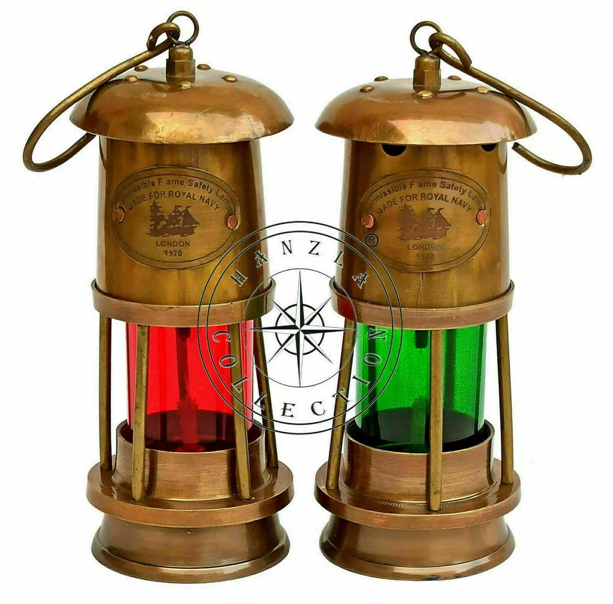 Set Of 2 Antique Brass Minor Lamp Vintage Nautical Ship Boat Light Lantern  Décor