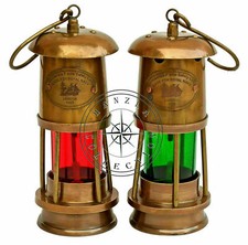 Set Of 2 Antique Brass Minor Lamp Vintage Nautical Ship Boat Light Lantern D&eacute;cor