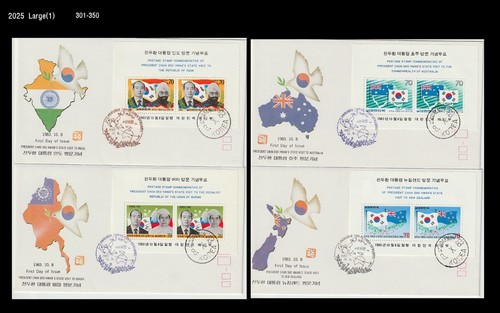 President Jeon D.H.Visti to India,Burma,Australia,New Zealand,Map,Korea 1983 FDC