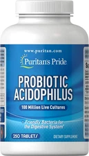 Puritans Pride Probiotic Acidophilus Tablets, White, 250 Count Gluten Free