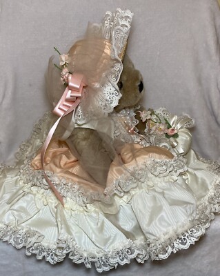 Bearly People 1987 Vintage Jointed Stuffed Teddy Bear Plush Peach