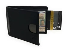 RFID Blocking Full Grain Leather Bi-fold Wallet With Money Clip