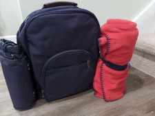 PICNIC INSULATED Blue BACKPACK & WINE HOLDER Cooler by ASCOT Romantic SET FOR 2 