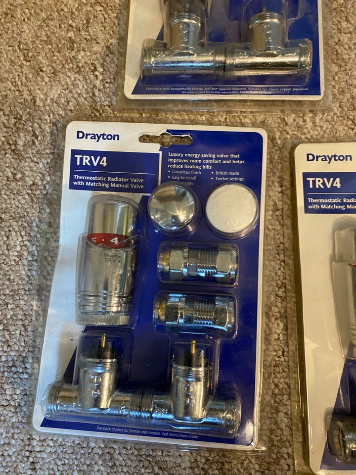 3 x Drayton Trv4 Thermostatic Radiator Valve With Lock shield Chrome