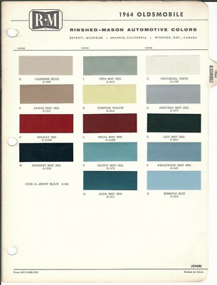 カラー 1964 Oldsmobile Cutlass 98 88 F-85 Paint Chips (Ditzler & R-M)