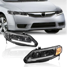 Pair Front LED DRL Lamps Headlights Assembly For Honda Civic Sedan 4 Door 06-11