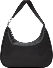 Staud Women Shoulder Bag Sylvie Croc Embossed Strap Leather Zip Pocket Black New