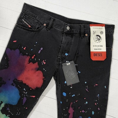   Diesel D-Kras 009QV Slim Fit Splatter Tie Dye Effekt Denim Jeans W33 L30 Italy