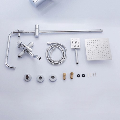 8” Wall Mount Chrome Shower Faucet Set Rainfall Hand Shower Tub Filler Mixer Tap - Foto 3 di 9