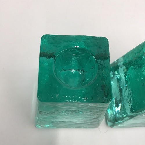 Fire And Light Aqua Recycled Art Glass Candle Holders Set of 2 SIGNED 3.25" READ - Picture 16 of 22