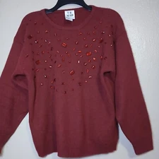 Vintage Sweater Small Oversized Lambs Wool Angora Grandma Granny Cozy Beaded