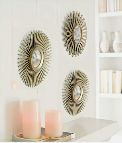 3pc Sunburst Wall Mirrors Bronze Effect Decorative Home Decor Round Distressed - Picture 9 of 24