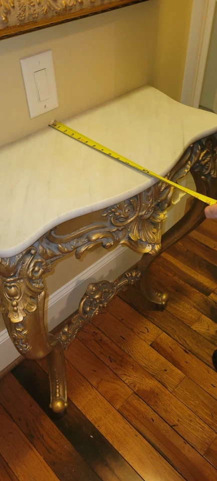 Antique Gold Marble French Louis XV Wall Mount Console European Ornate Table  - Image 4 of 4