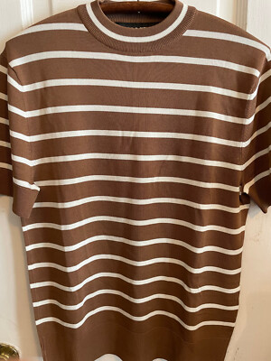 Neil Barrett Men S Brown w/ White Stripes Slim Fit Dress T Shirt Excellent